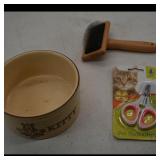 Assorted Cat Care Set: Bowl, Slicker Brush,...