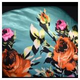Teal Floral Satin Throw Pillow with Knot Detail