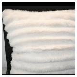 Set of 2 White Faux Fur Square Throw Pillows