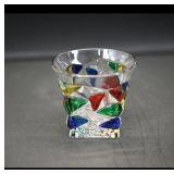 Set of 2 Colored Pyramid-Pattern Pressed Glass...