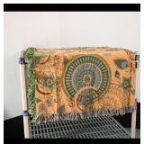 Patterned Fringed Throw Blanket  Green/Gold