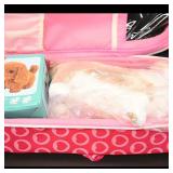 Two Plush Dog Toys with Pink Heart Carrier