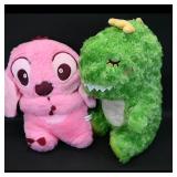 Pair of Plush Toys ï¿½ Pink Stitch & Green Dinosaur
