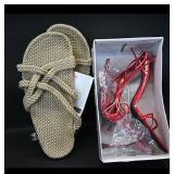 Pair of Rope Sandals (Size 45) & Red Strappy...