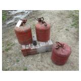 3- 5 GAL. GAS CANS, POLY TANK
