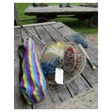 2- FISHING NETS, FOLDING CHAIR, COCA COLA LAMP,