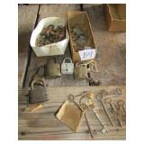 BRASS PAD LOCKS,SIMMONS PADLOCK W/ LABEL, LOT OF