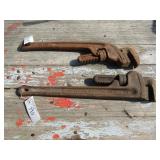 2- RIGID  18" PIPE WRENCHES- 1 W/ CROOKED NECK