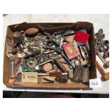 FLAT FULL MISC. ADVERTISING, KEYS, CORN COB PIPES,