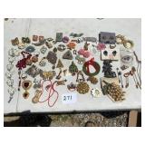 ASSORTED COSTUME JEWELRY PINS,EARRINGS,STICK PINS,