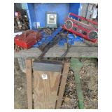 BLUE TOTE OF TOOLS & HAEDWARE,LARGE FLAT BAR,