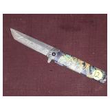 DAMASCUSS STEEL BLADE W/ SPRING ASS.LOCK BACK