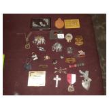 BROOCHES, MILITARY PINS, FIRE CHIEF BADGE