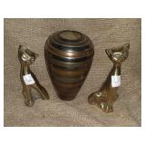 SOLID BRASS SIAMESE CAT SCULPYURE, MULTICOLORED