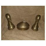 SOLID BRASS DUCK HEAD BOOKENDS, CLAM SHELL