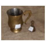ANTIQUE BRASS MUG & BRASS LADY BELL