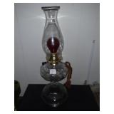 ANTIQUE GLASS PEDESTAL OIL LAMP, BEEN ELECTRIC