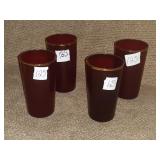 4 ANTIQUE CRANBERRY GLASS TUMBLERS 5"