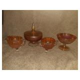 4 PIECES OF MERIGOLD CARNIVAL GLASS CREAMER &