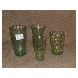 4 GREEN DEPRESSION GLASS TUMBLERS