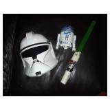 STARWARS STORM TROOPER MASK, LIGHT SABER, R2-D2