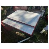 MID CENTURY WHITE & RED PORCELAIN TOP, CHROME LEGS