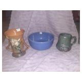 VINTAGE BLUE SEVILLA POTTERY BOWL ROSEVILLE VASE