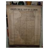 LARGE 1930 PULL DOWN CLASSROOM MAP OF ILLINOIS