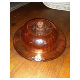 ANTIQUE MERIGOLD CARNIVAL GLASS BUTTER/CHEESE DISH