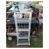 WHITE METAL ROLL AROUD SHOP SHELF, NEWSPAPER