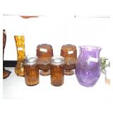 VINTAGE AMBER GLASSWARE DISHES & VASES