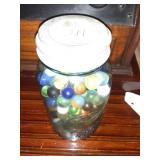 FRUIT JAR FULL OF OLD MARBLES