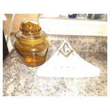VINTAGE FREE MASON ASH TRAY & OLD AMBER GLASS