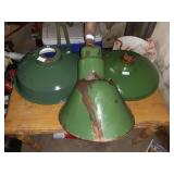 3 GREEN & PROCELAIN GAS GILLING STATION BARN LAMP