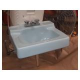 BLUE & CHROME MID CENTURY SINK W/ TOWEL BARS