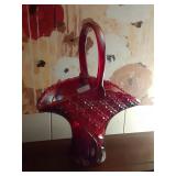 LARGE RED CARNIVAL GLASS BASKET