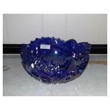 L.E. SMITH COBALT CARNIVAL GLASS PINWHEEL BOWL