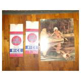 2 VINTAGE LAKE QUEEN RICE BAGS & INDIAN CANOE
