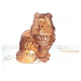 AMBER GLASS DOG LIDDED CANDY DISH JAR 8X6