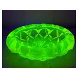 OLD YELLOW VASSELINE GLASS ASH TRAY (HEAVY)