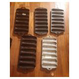 5 ANTIQUE CAST IRON CORN BREAD PANS