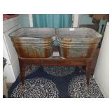 ANTIQUE DOUBLE WASH TUB W/ STAND,