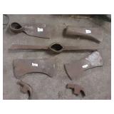 VINTAGE STEEL AXE HEADS, HAMMERS, PIC AXE, ETC.