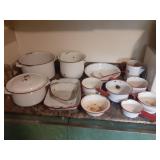 15 PCS. VINTAGE RED & WHITE ENAMELWARE