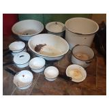 14 PCS. VINTAGE BLACK & WHITE ENAMELWARE