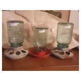 3 VINTAGE GLASS JAR CHICKEN FEEDERS
