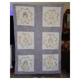 VIOLET COLORED HAND MADE EMBROIDED CHERUB QUILT