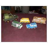 5 VINTAGE TOOTSIE TOYS, BUS, VAN, TRUCK