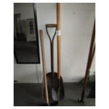 STEEL SCOOP SHOVEL; ROUND POINT SHOVEL; PICK