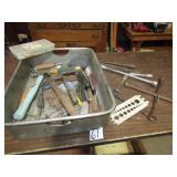 S.S. PAN FULL OF TOOLS; HAMMERS; MORE